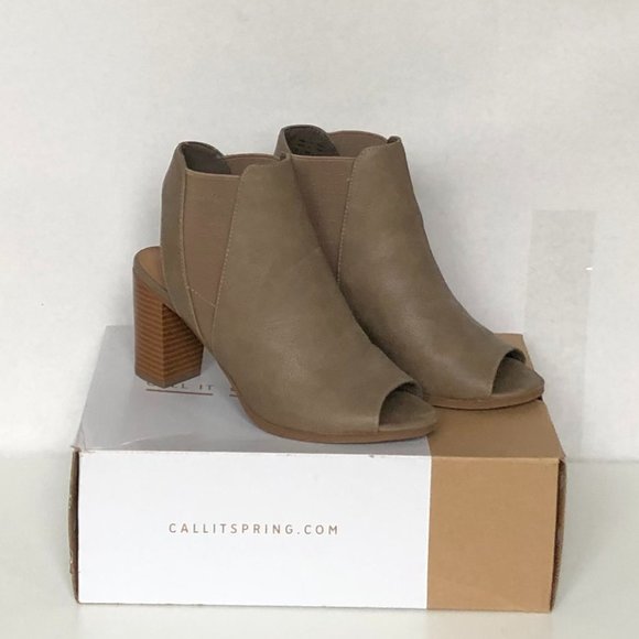 Call It Spring Peep Toe Boots Size 7 Taupe - Picture 9 of 10
